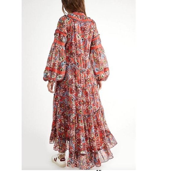 Free People Cassis Printed Chiffon Dress Fairy Bohemian Whimsical Romantic - Picture 2 of 15